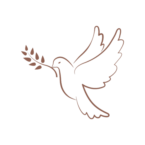 Minimalist line art icon of a dove carrying an olive branch, symbolizing a peaceful salon environment in Fort Worth, TX.